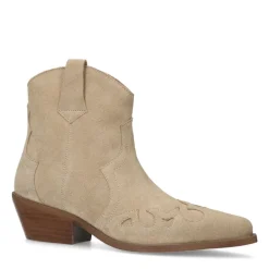 Manfield Beige suède cowboy laarzen^DAMES Enkellaarsjes