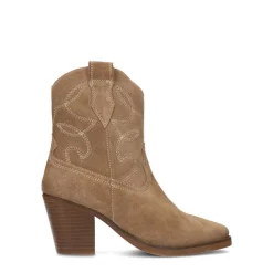 Manfield Beige suède cowboy laarzen^DAMES Enkellaarsjes