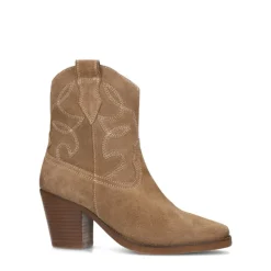 Manfield Beige suède cowboy laarzen^DAMES Enkellaarsjes