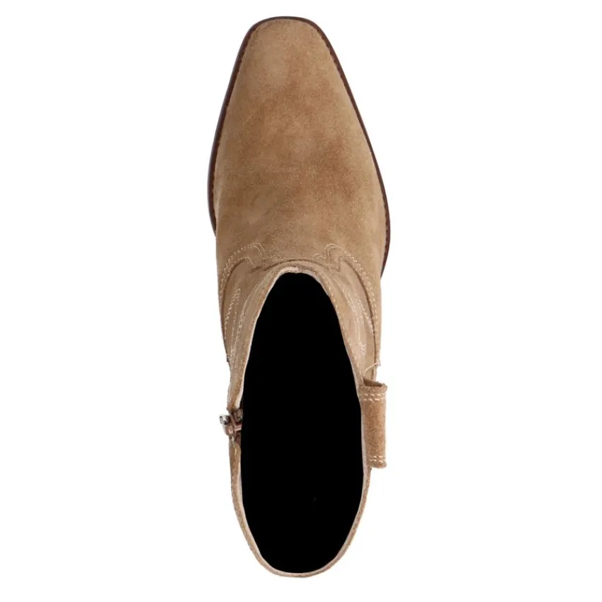 Manfield Beige suède cowboy laarzen^DAMES Enkellaarsjes