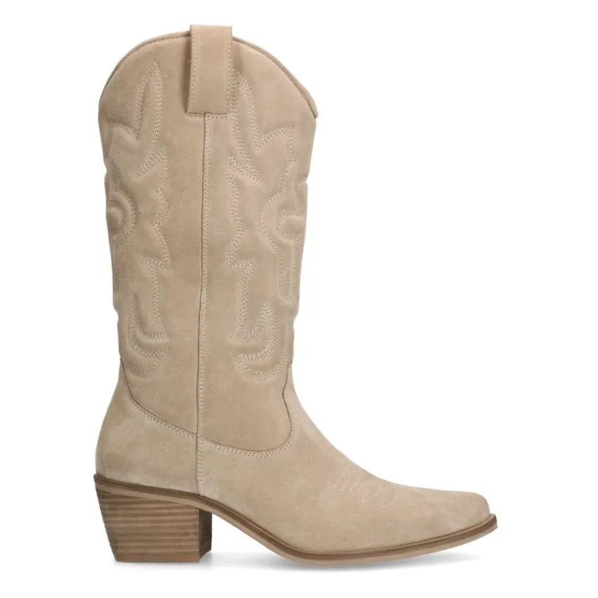 Manfield Beige suède cowboylaarzen^DAMES Laarzen