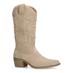 Manfield Beige suède cowboylaarzen^DAMES Laarzen