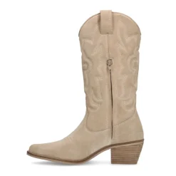 Manfield Beige suède cowboylaarzen^DAMES Laarzen