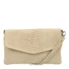 Manfield Beige suède croco clutch^ Clutches