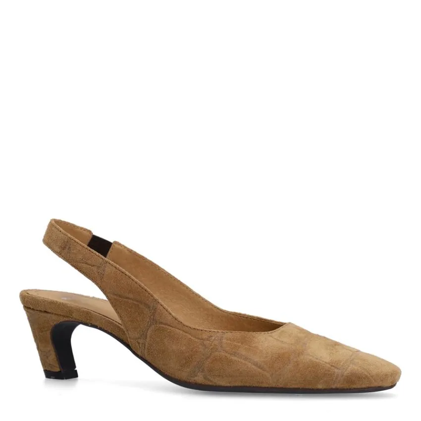 Manfield Beige suède croco slingbacks^DAMES Pumps|Slingbacks