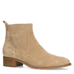 Manfield Beige suède enkellaarsjes^DAMES Enkellaarsjes