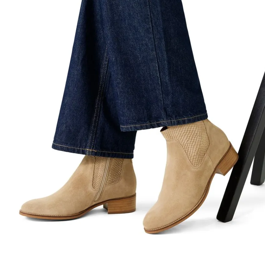 Manfield Beige suède enkellaarsjes^DAMES Enkellaarsjes