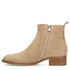 Manfield Beige suède enkellaarsjes^DAMES Enkellaarsjes