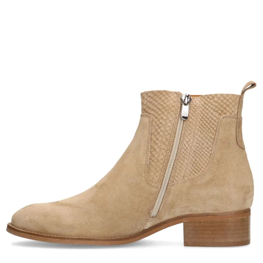 Manfield Beige suède enkellaarsjes^DAMES Enkellaarsjes