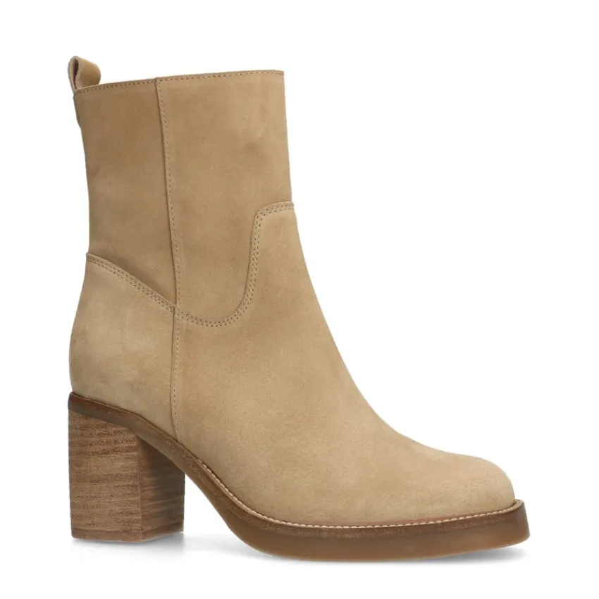 Manfield Beige suède enkellaarsjes^DAMES Enkellaarsjes