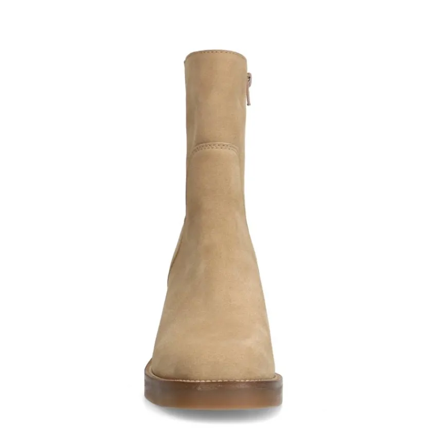 Manfield Beige suède enkellaarsjes^DAMES Enkellaarsjes