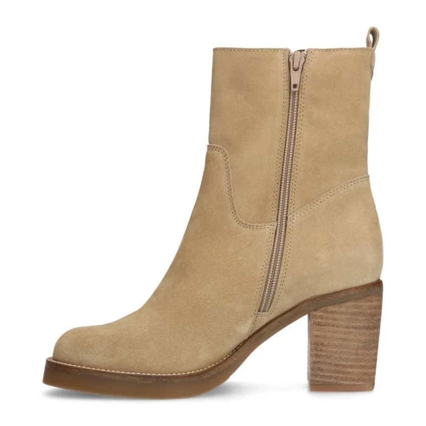 Manfield Beige suède enkellaarsjes^DAMES Enkellaarsjes