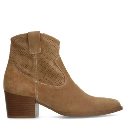 Manfield Beige suède enkellaarsjes^DAMES Enkellaarsjes