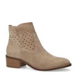 Manfield Beige suède enkellaarsjes^DAMES Enkellaarsjes
