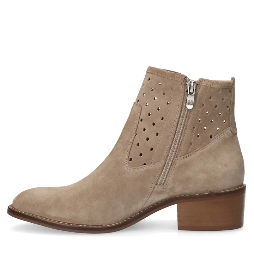 Manfield Beige suède enkellaarsjes^DAMES Enkellaarsjes