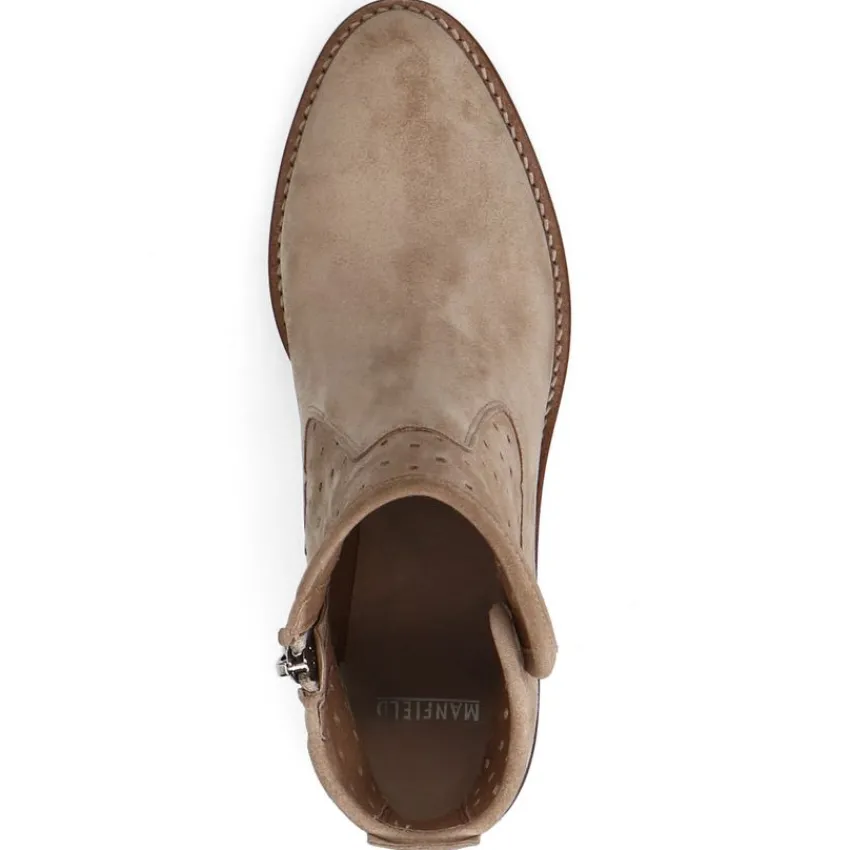 Manfield Beige suède enkellaarsjes^DAMES Enkellaarsjes