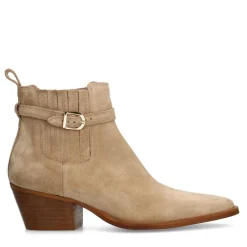 Manfield Beige suède enkellaarsjes met hak^DAMES Enkellaarsjes