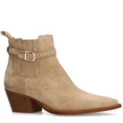 Manfield Beige suède enkellaarsjes met hak^DAMES Enkellaarsjes