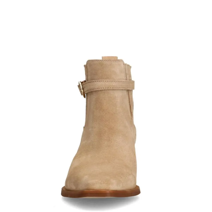 Manfield Beige suède enkellaarsjes met hak^DAMES Enkellaarsjes