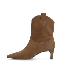 Manfield Beige suède enkellaarsjes met hak^DAMES Enkellaarsjes