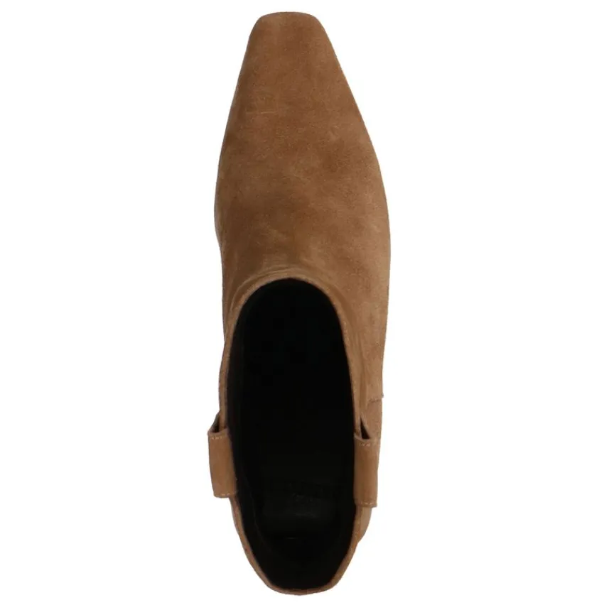 Manfield Beige suède enkellaarsjes met hak^DAMES Enkellaarsjes