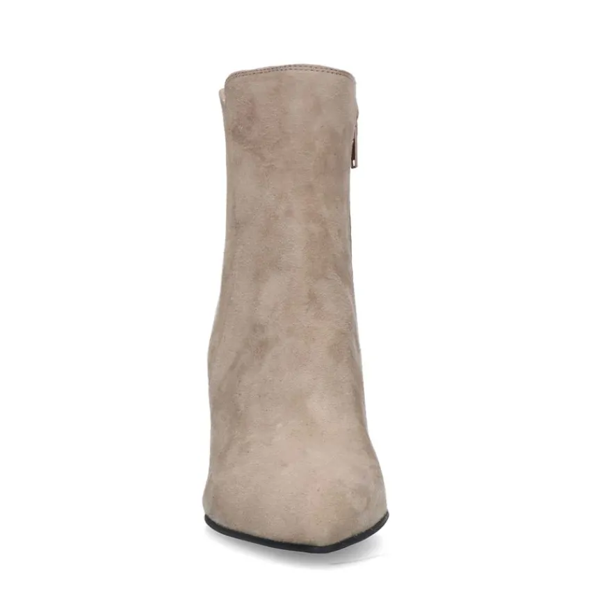 Manfield Beige suède enkellaarsjes met hak^DAMES Enkellaarsjes