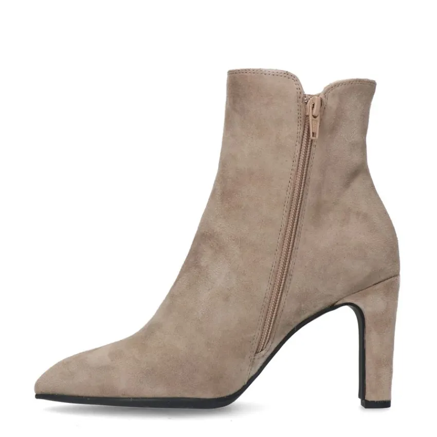 Manfield Beige suède enkellaarsjes met hak^DAMES Enkellaarsjes