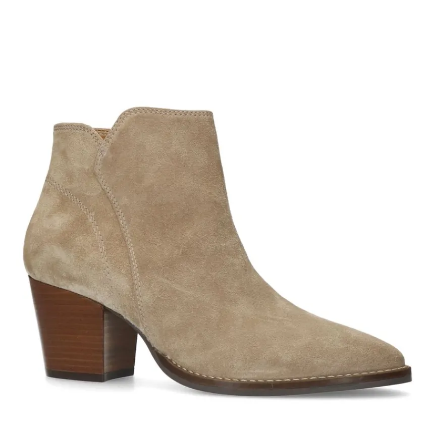 Manfield Beige suède enkellaarsjes met hak^DAMES Enkellaarsjes