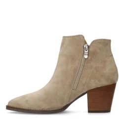 Manfield Beige suède enkellaarsjes met hak^DAMES Enkellaarsjes