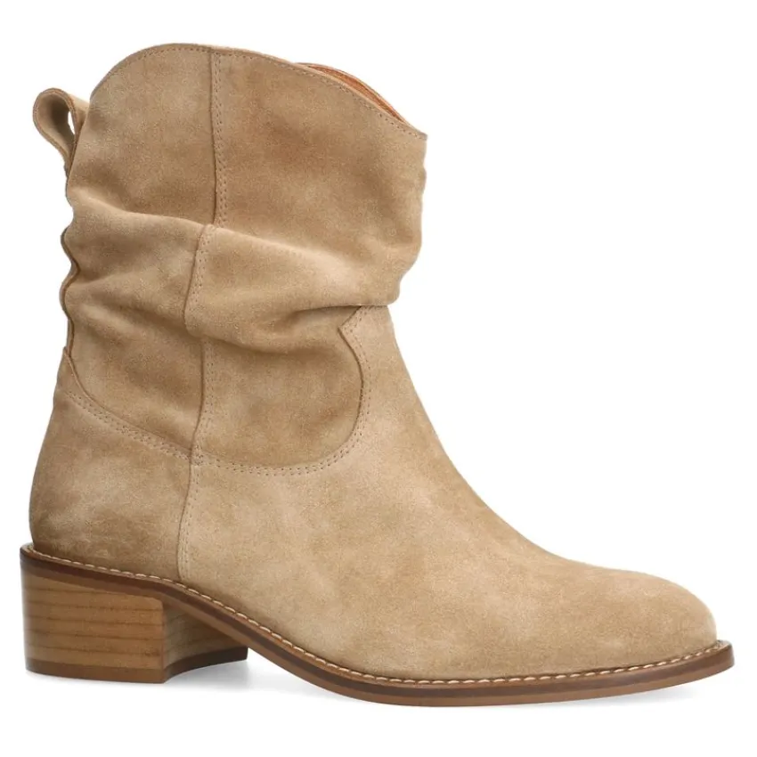 Manfield Beige suède enkellaarsjes met hak^DAMES Enkellaarsjes