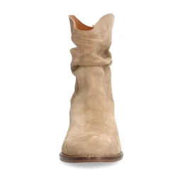 Manfield Beige suède enkellaarsjes met hak^DAMES Enkellaarsjes