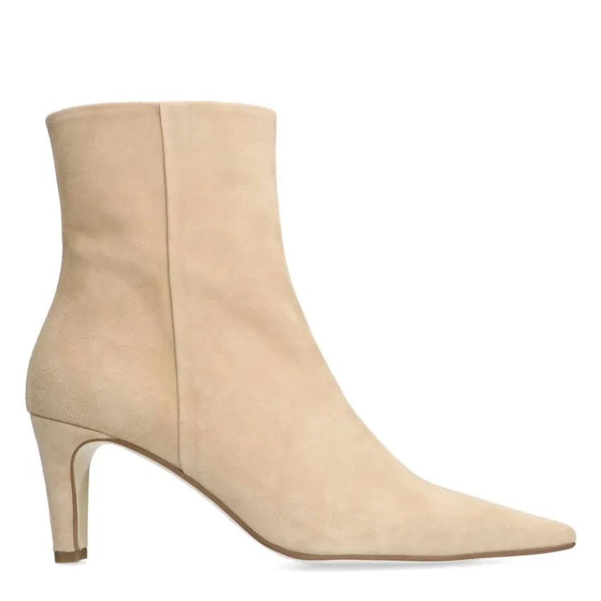 Manfield Beige suède enkellaarsjes met hak^DAMES Enkellaarsjes