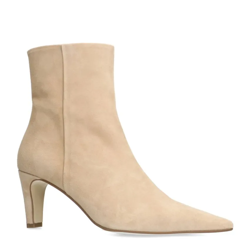 Manfield Beige suède enkellaarsjes met hak^DAMES Enkellaarsjes