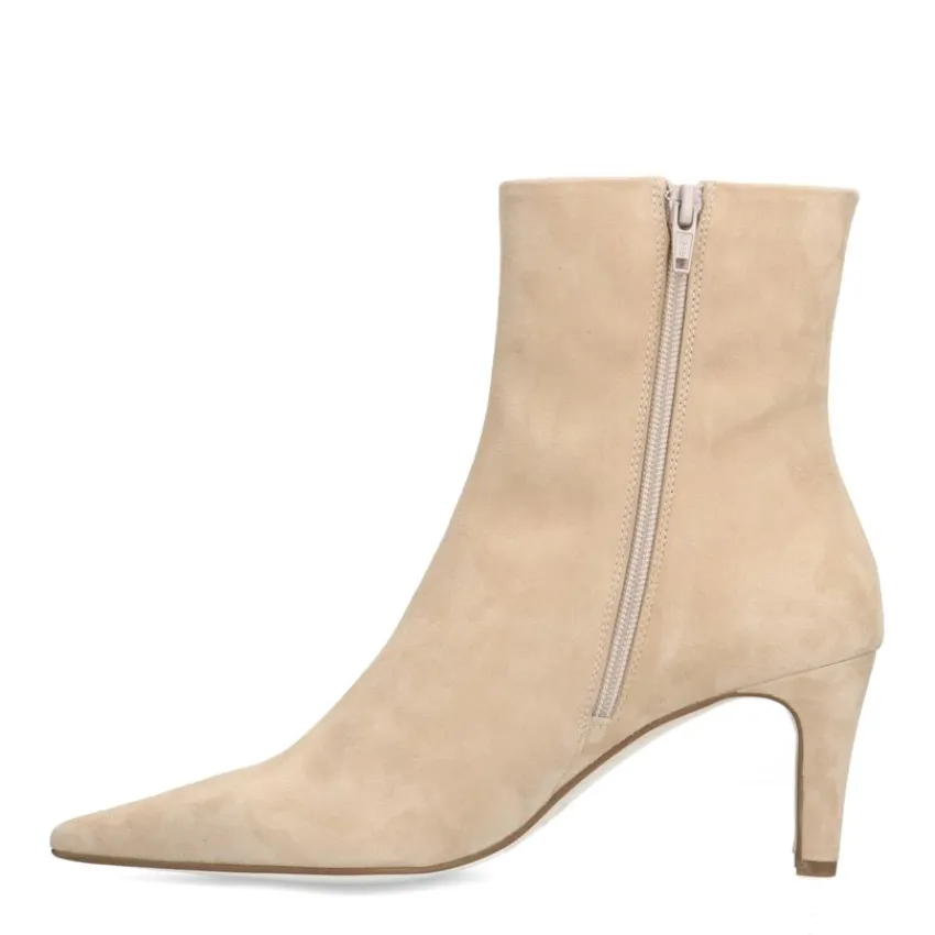 Manfield Beige suède enkellaarsjes met hak^DAMES Enkellaarsjes