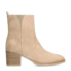 No Stress Beige suède enkellaarsjes met hak^DAMES Enkellaarsjes
