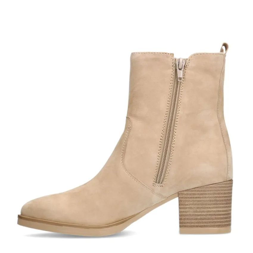 No Stress Beige suède enkellaarsjes met hak^DAMES Enkellaarsjes