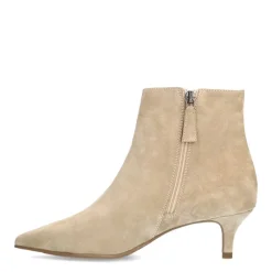 Manfield Beige suède enkellaarsjes met hak^DAMES Enkellaarsjes