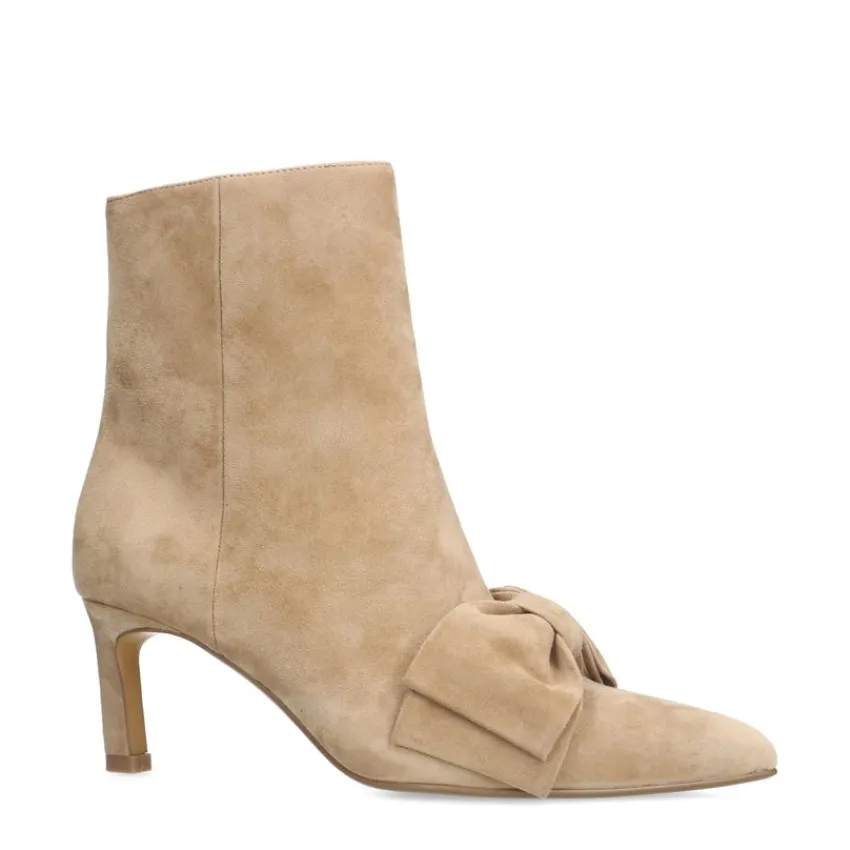 Manfield Beige suède enkellaarsjes met hak^DAMES Enkellaarsjes