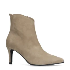 Manfield Beige suède enkellaarsjes met hak^DAMES Enkellaarsjes