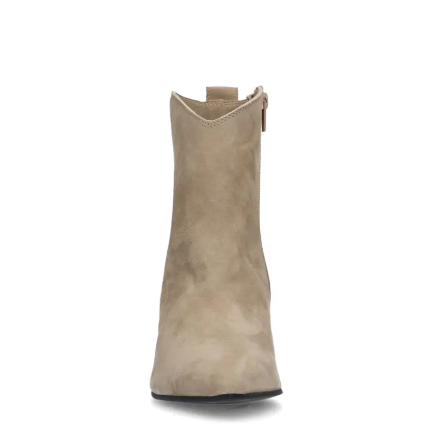 Manfield Beige suède enkellaarsjes met hak^DAMES Enkellaarsjes