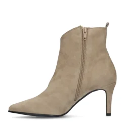 Manfield Beige suède enkellaarsjes met hak^DAMES Enkellaarsjes
