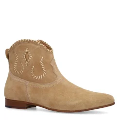 Manfield Beige suède enkellaarsjes met gouden details^DAMES Enkellaarsjes