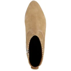 Manfield Beige suède enkellaarsjes met gouden details^DAMES Enkellaarsjes