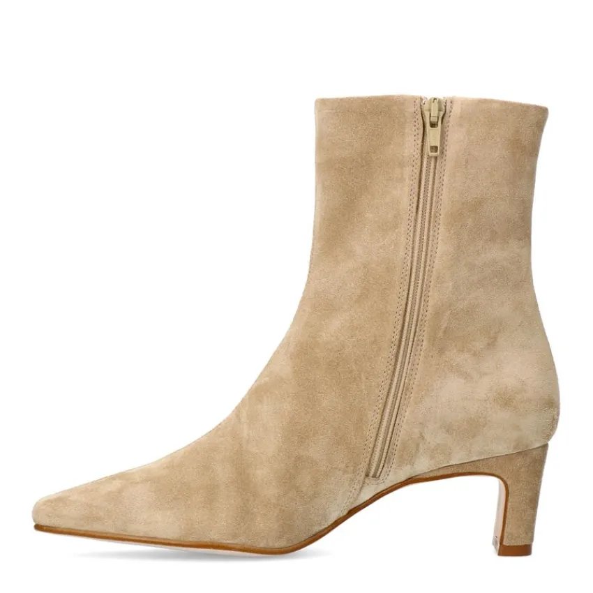 Manfield Beige suède enkellaarsjes met hak^DAMES Enkellaarsjes
