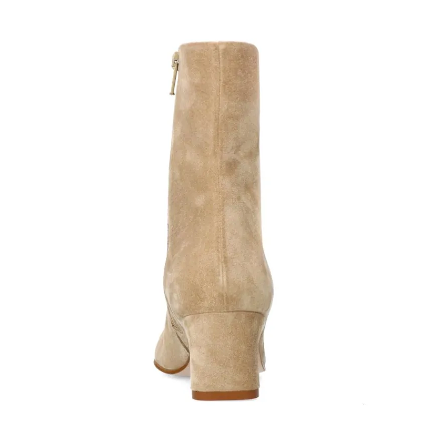 Manfield Beige suède enkellaarsjes met hak^DAMES Enkellaarsjes