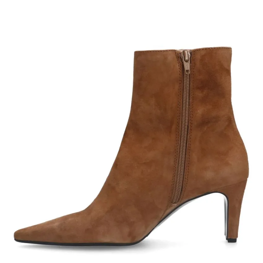 Manfield Beige suède enkellaarsjes met hak^DAMES Enkellaarsjes