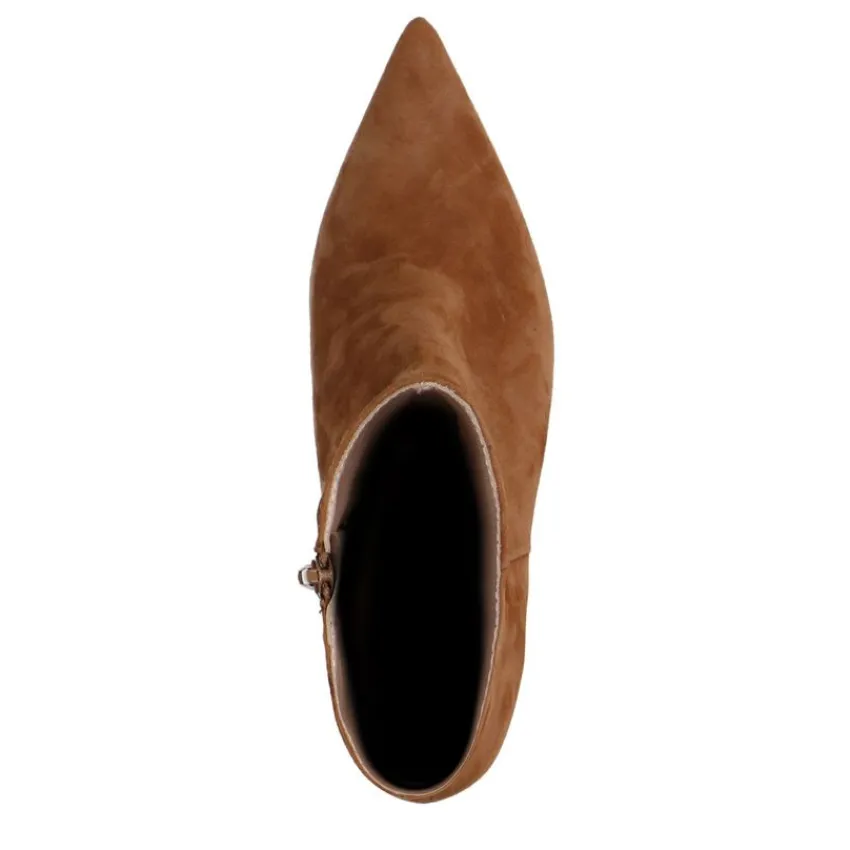 Manfield Beige suède enkellaarsjes met hak^DAMES Enkellaarsjes