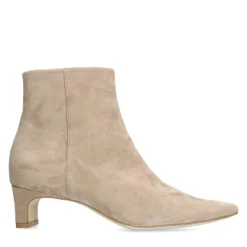 Manfield Beige suède enkellaarsjes met hak^DAMES Enkellaarsjes