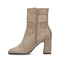 Manfield Beige suède enkellaarsjes met gesp^DAMES Enkellaarsjes