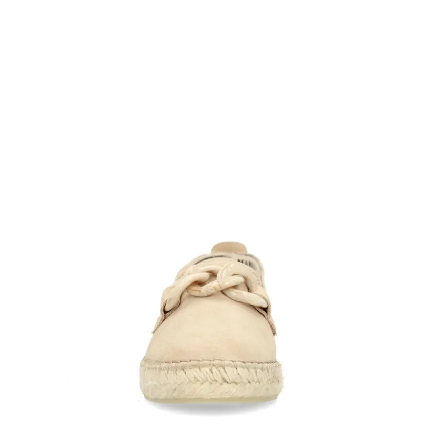 Manfield Beige suède espadrilles met chain^DAMES Espadrilles